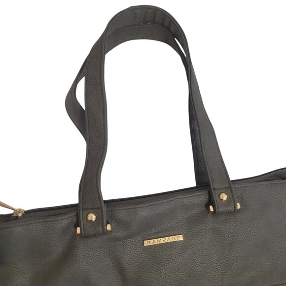 Rampage Gray Faux Leather Tote Bag With Gold Zippers & Double Straps - Picture 12 of 15